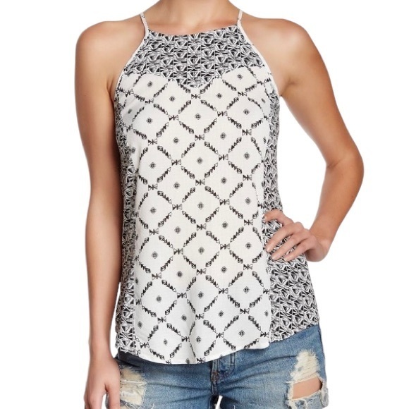 Lucky Brand Tops - Lucky Brand Black and White High Neck Printed BOHO Loose Fit Tank